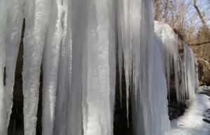 Icicles form down Rocky Ledge in Ozarks